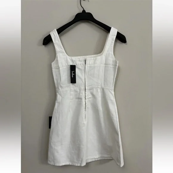 Lulus  Ivory Denim Corset Seam Mini Dress size Small NWT - Picture 5 of 9